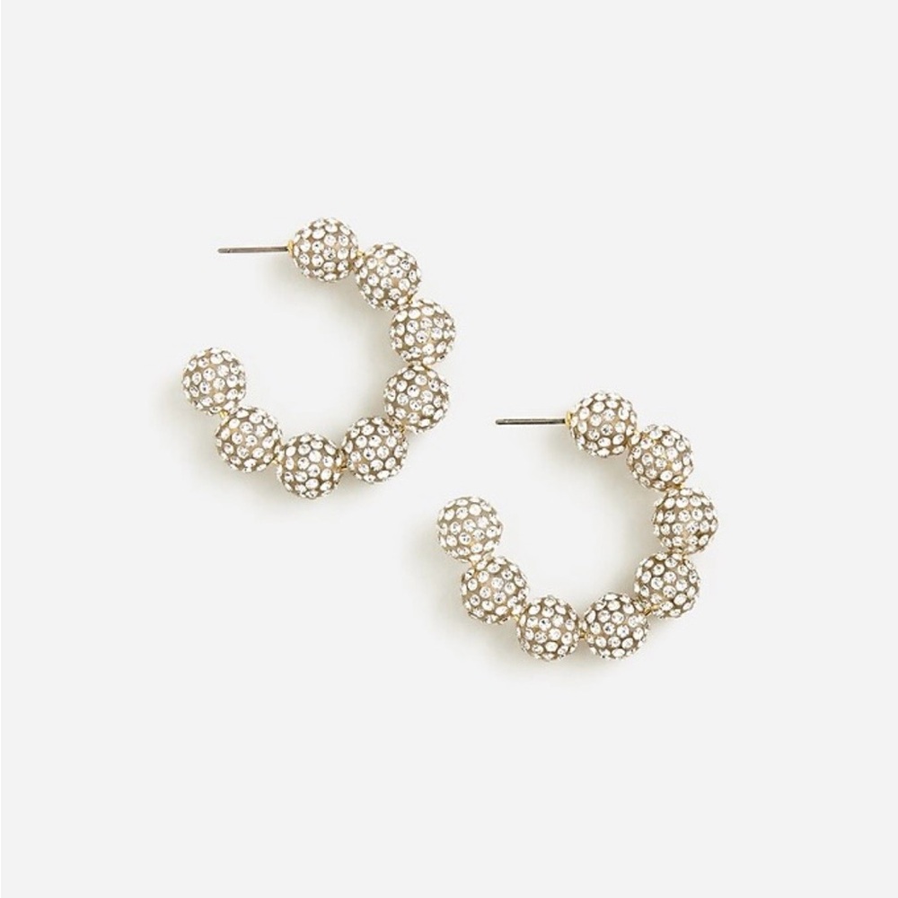 J. Crew Pave Crystal Ball Hoop‎ Earrings NEW